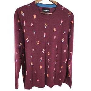 BONOBOS Rare Mens Burgundy Maroon Mushroom Knit Crewneck Golf Sweater Size Large